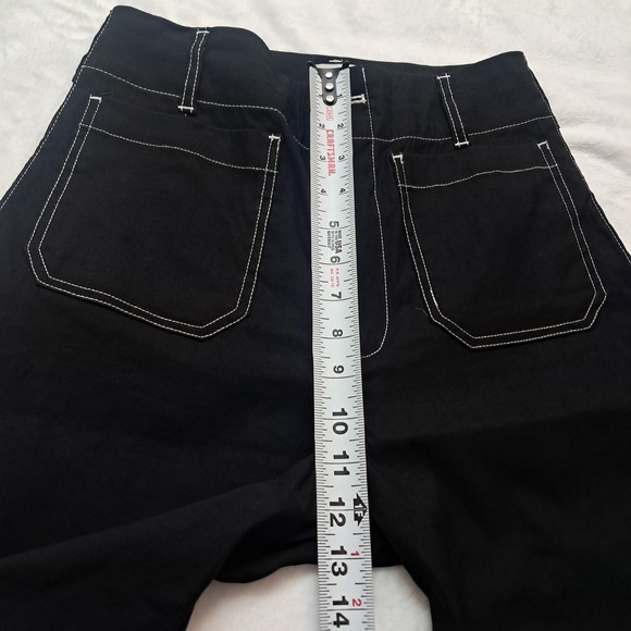 Anthropologie Maeve Colette Pants Women's 27 Black Crop Wide Leg Contrast Stitch - Picture 8 of 11